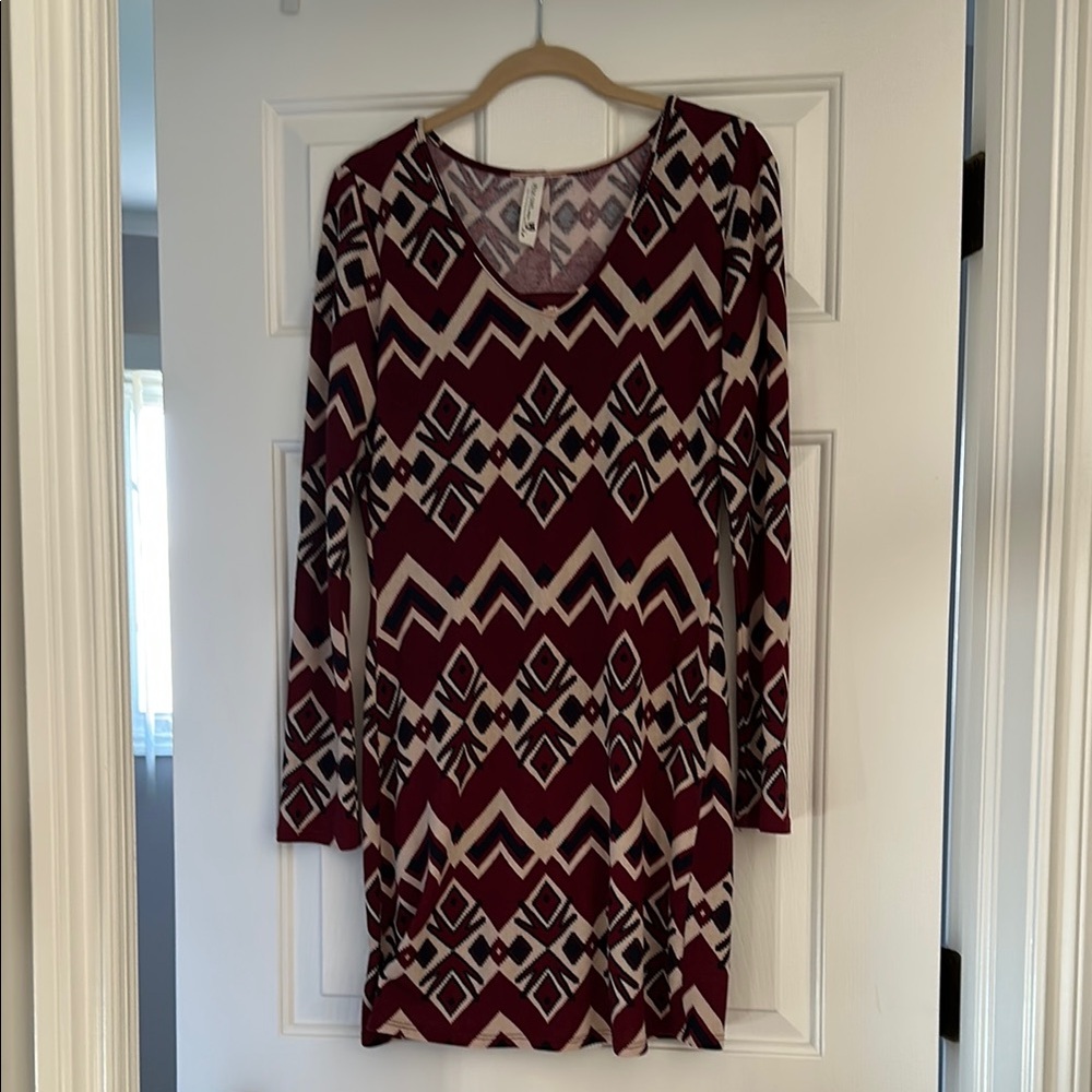 Pink Owl Red and Black Bodycon Long Sleeve Dress